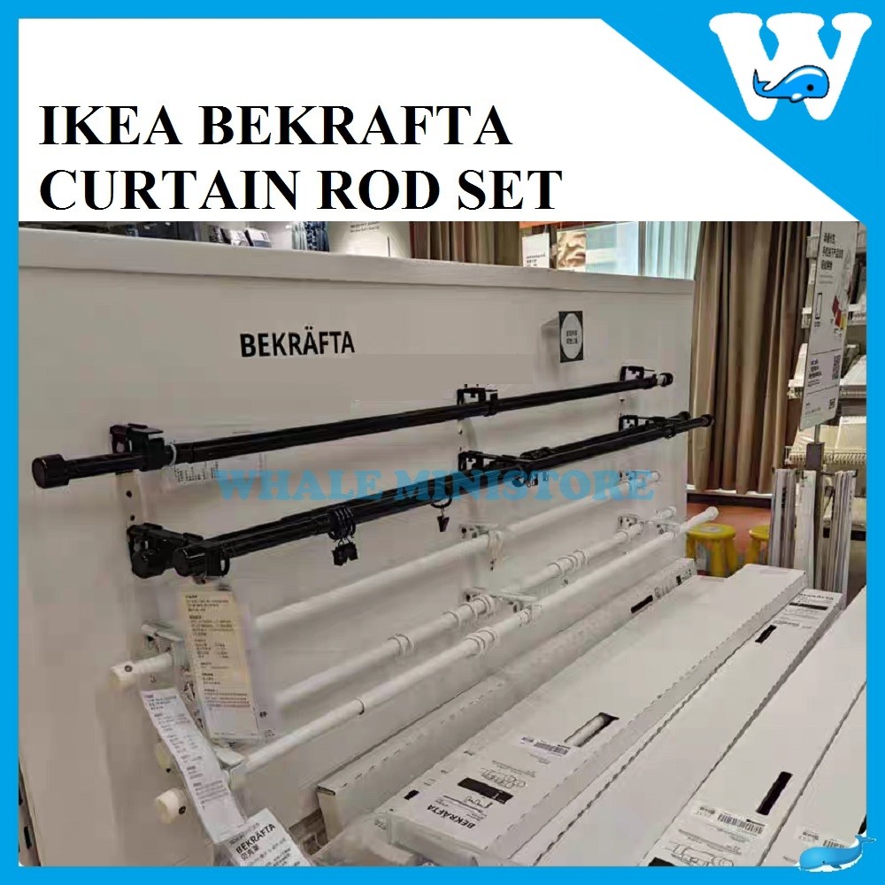 IKEA MINIMALIST SINGLE/DOUBLE 19MM DIAMETER STEEL CURTAIN ROD SET 120 ...