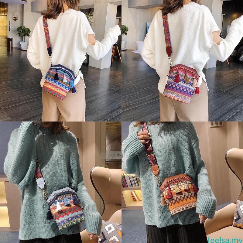 Ethnic Embroidered Tassel Shoulder Bag
