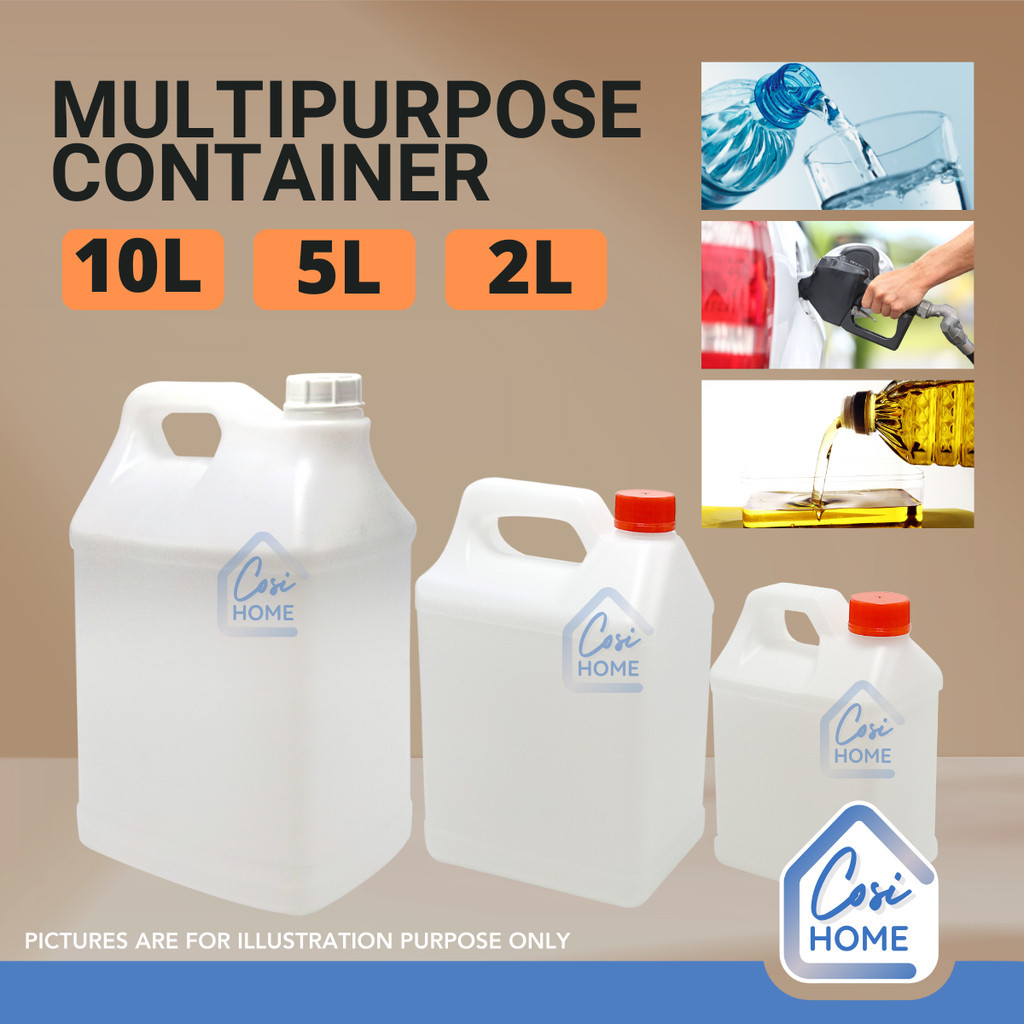 2L / 5L / 10L HDPE Clear Plastic Tank Bottle with Lid for Multipurpose ...