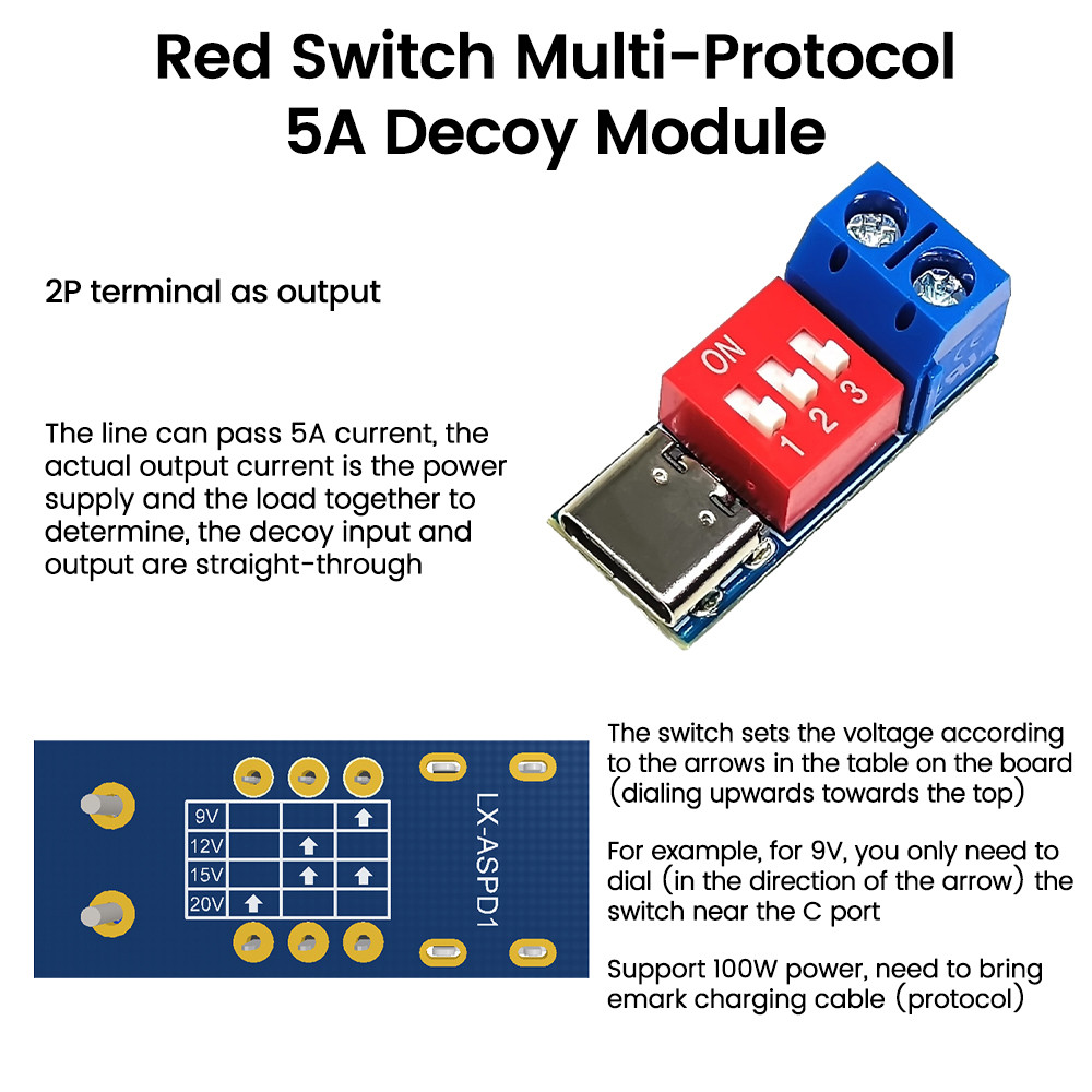 PD/QC decoy, fast charging trigger module, adjustable voltage, DIP ...