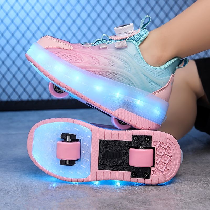 Runaway Shoes Double Wheel Boys Roller Skates Rotating Button Girls ...