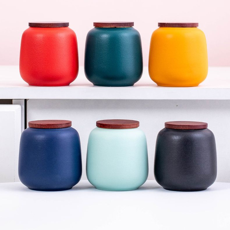 Portable Mini Ceramic Tea Caddy with Lid - Airtight Moisture-Proof ...