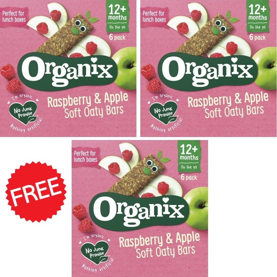 [BUY 2 FREE 1] Organix Goodies Raspberry & Apple Soft Oaty Bars 6 x 30g ...
