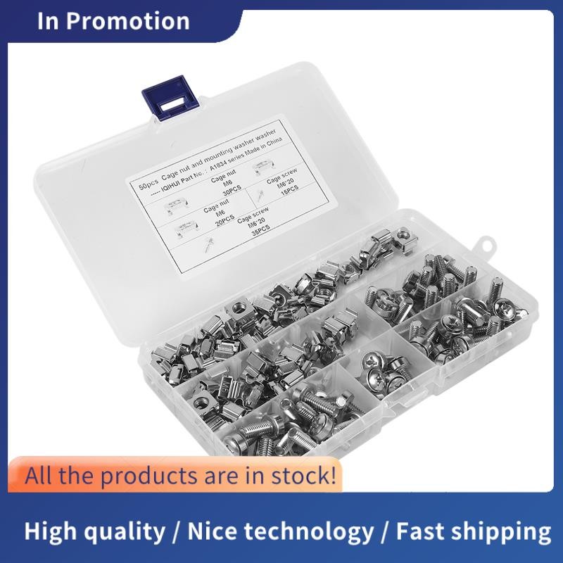 50 Sets M6 Square Hole Hardware Cage Nuts&Mounting Screws Washers for ...