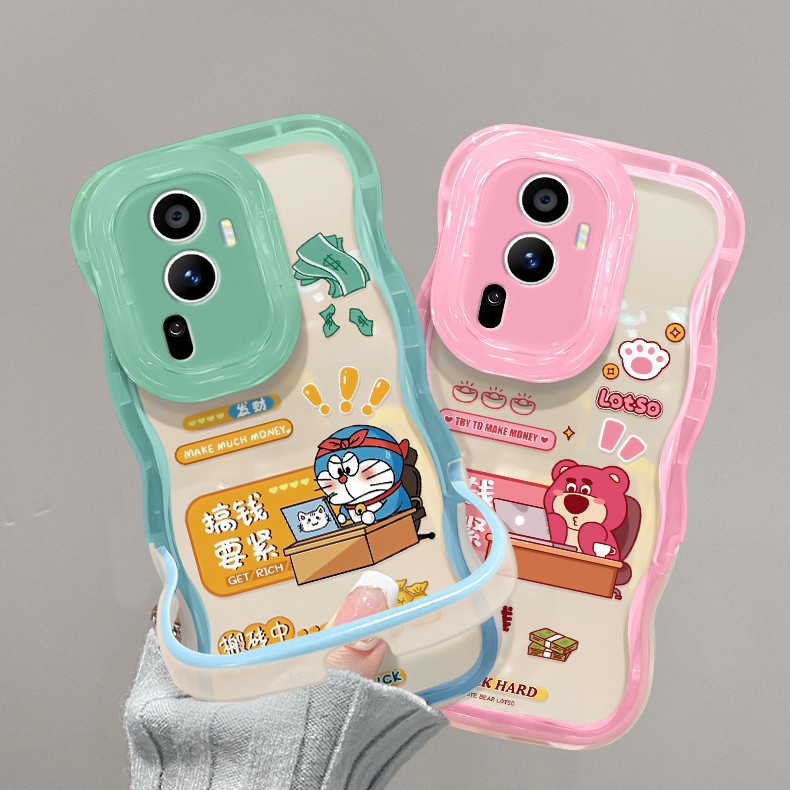 GEEONE Phone Case Cover OPPO Vivo Reno 11 A96 X100 S18 Early Retirement  Cute Duo Invisible Double Bracket