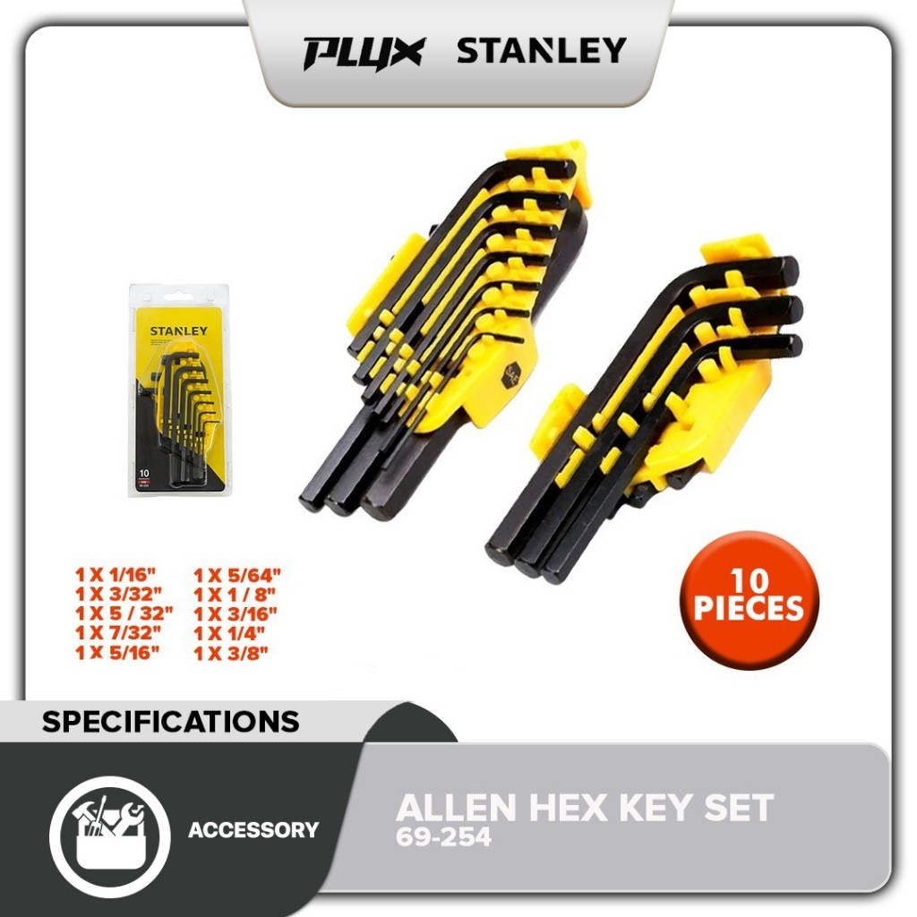 STANLEY 69-254 10 Pcs Hex Key Set 1/16
