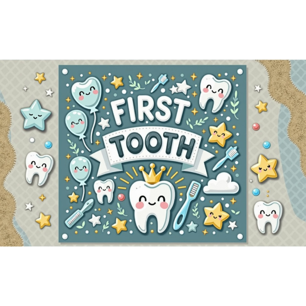 First Tooth for Boy Backdrop Cute Milk Tooth Blue Toothpaste Toothbrush ...