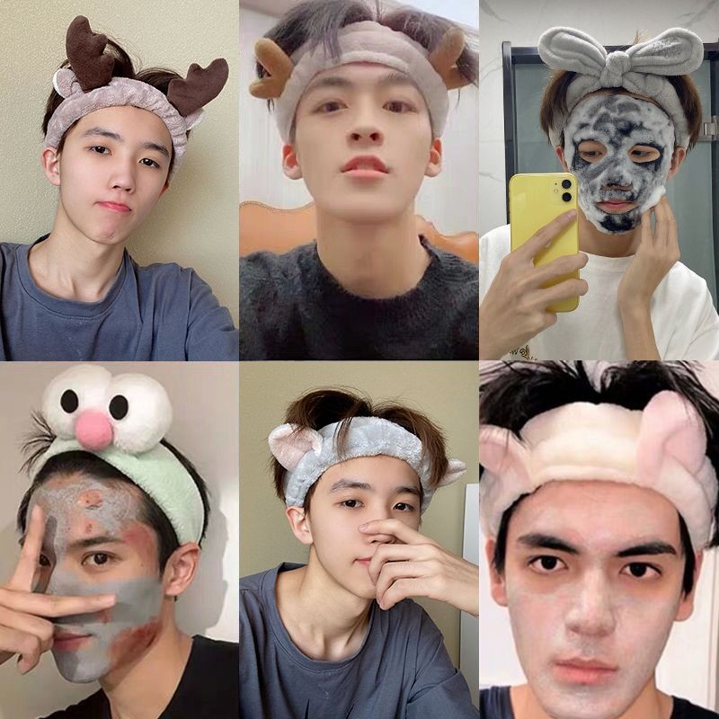 洗脸束发带男潮敷面膜发箍韩国男士刘海头巾压发男生运动头箍Wash face hair band men's fashion apply ...
