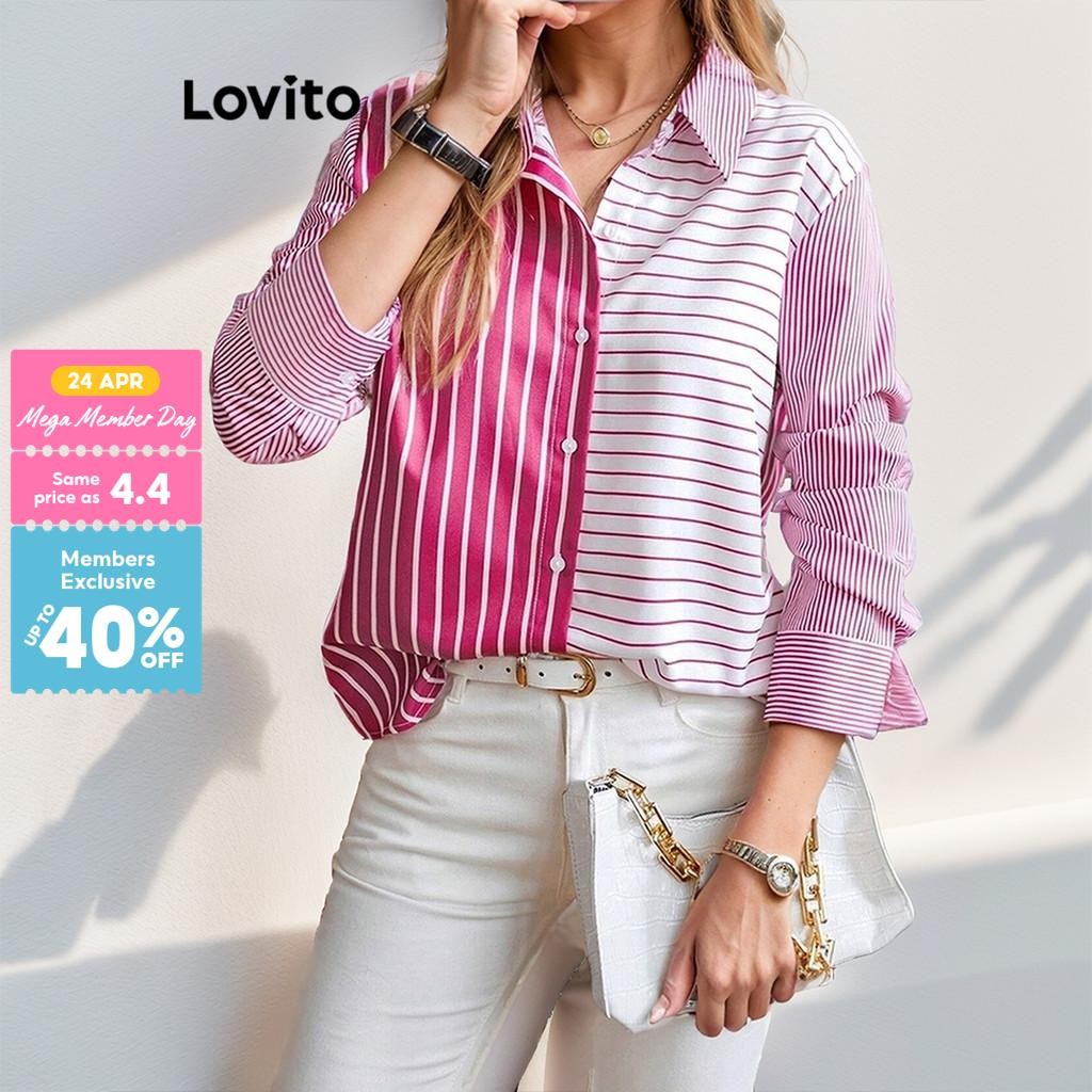 Lovito Casual Striped Button Blouse for Women LBL11278 Lovito Blus ...