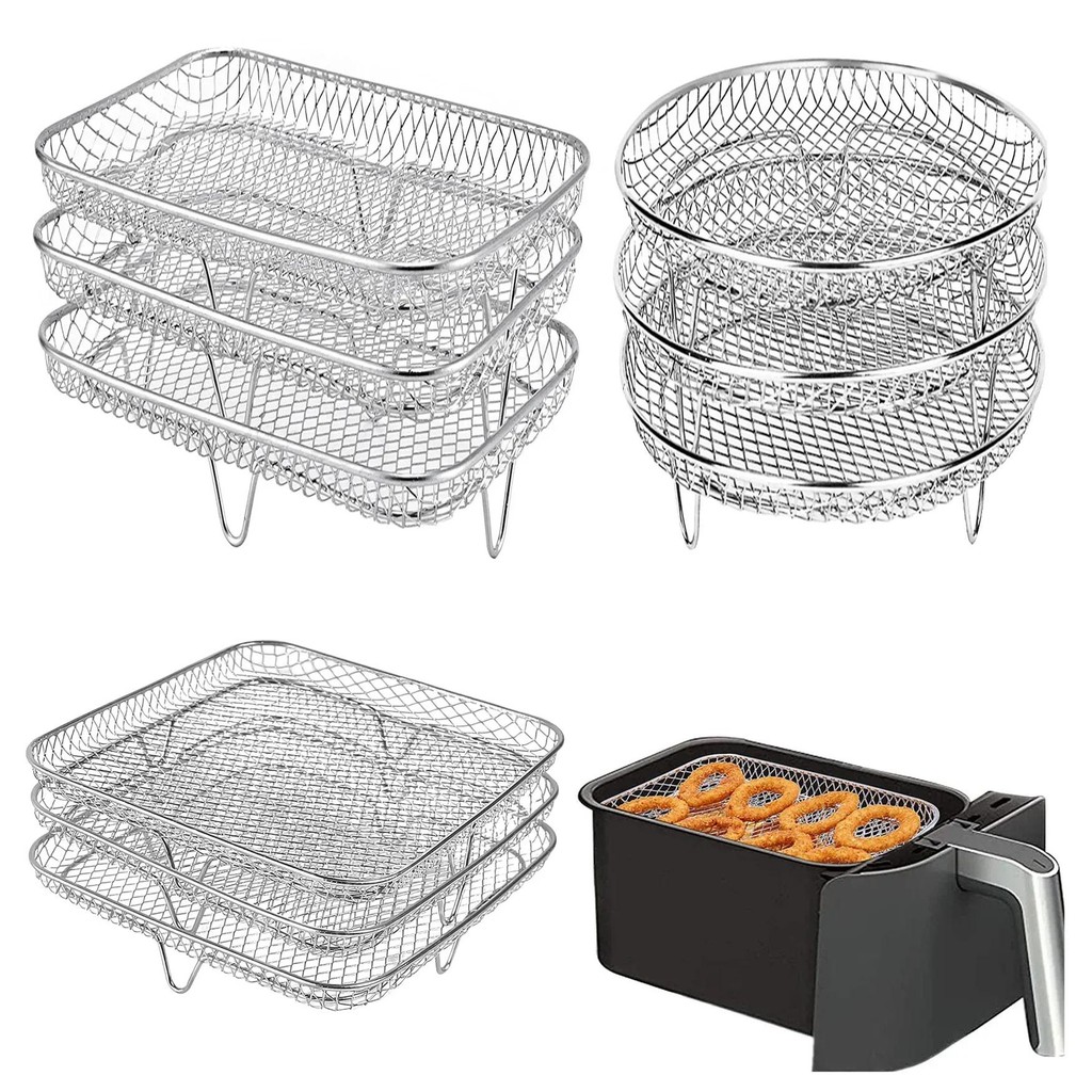 Stainless Steel Air Fryer Triple Rack Stackable Grill Dehydrator ...