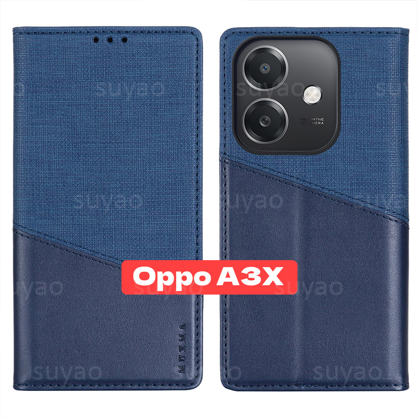 For Oppo A3X A3 X 5G 4G 2024 Phone Case Luxury Flip Leather Simple