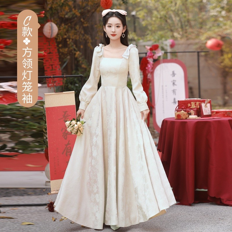 Pink Long-sleeved Bridesmaid Dress Chinese Style Sister Group Wedding  Banquet Evening Gown 2025 Chinese New Year Hanfu Dresses | Shopee Malaysia