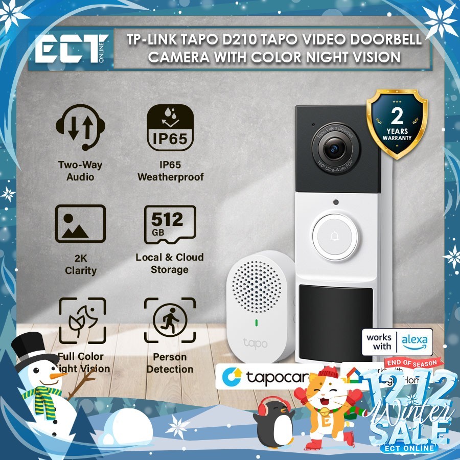 TP-Link Tapo D210 Tapo Video Doorbell Camera with Color Night Vision ...