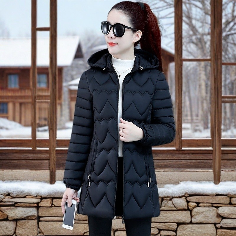 Women's Mid-length Cotton-padded Jacket Winter Over-the-knee Hooded Thick Slim-fit Padded Jacket Jacket Winter Warmth Thick Coat
