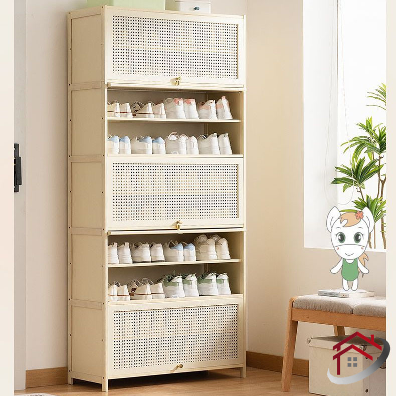Multi-Layer Shoe Cabinet Imitation Rattan Door Shoe Rack Entrance ...