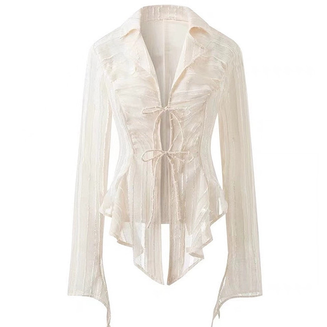 Korean Style Women Ladies Loose Chiffon Ruffle Irregular Lace-up Long ...