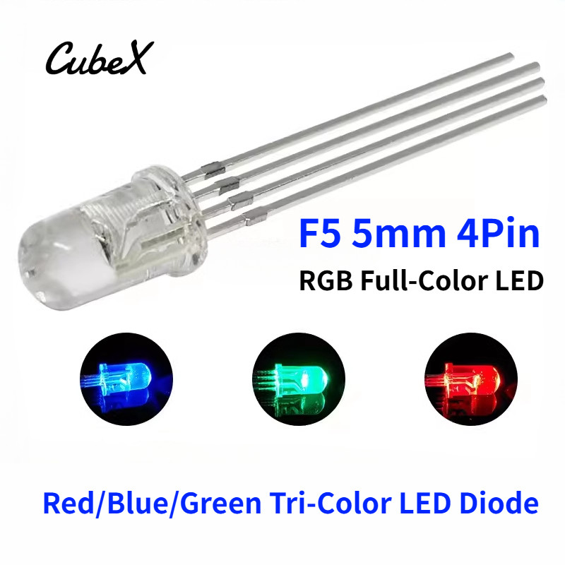 F5 5mm Four-Pin RGB Full-Color LED Red/Blue/Green Tri-Color Common ...