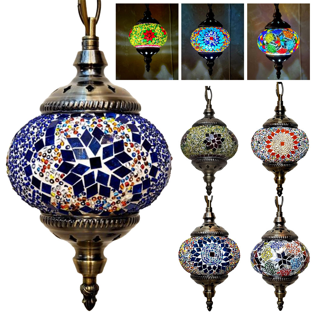 Turkish Moroccan Mosaic Hanging Ceiling Lamp E27 Decorative Glass Globe Fixture Romantic ...