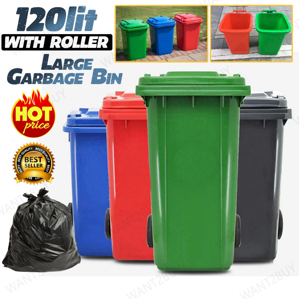 100/120/240L Outdoor Large Heavy Duty Dustbin Tong Sampah Bertutup ...