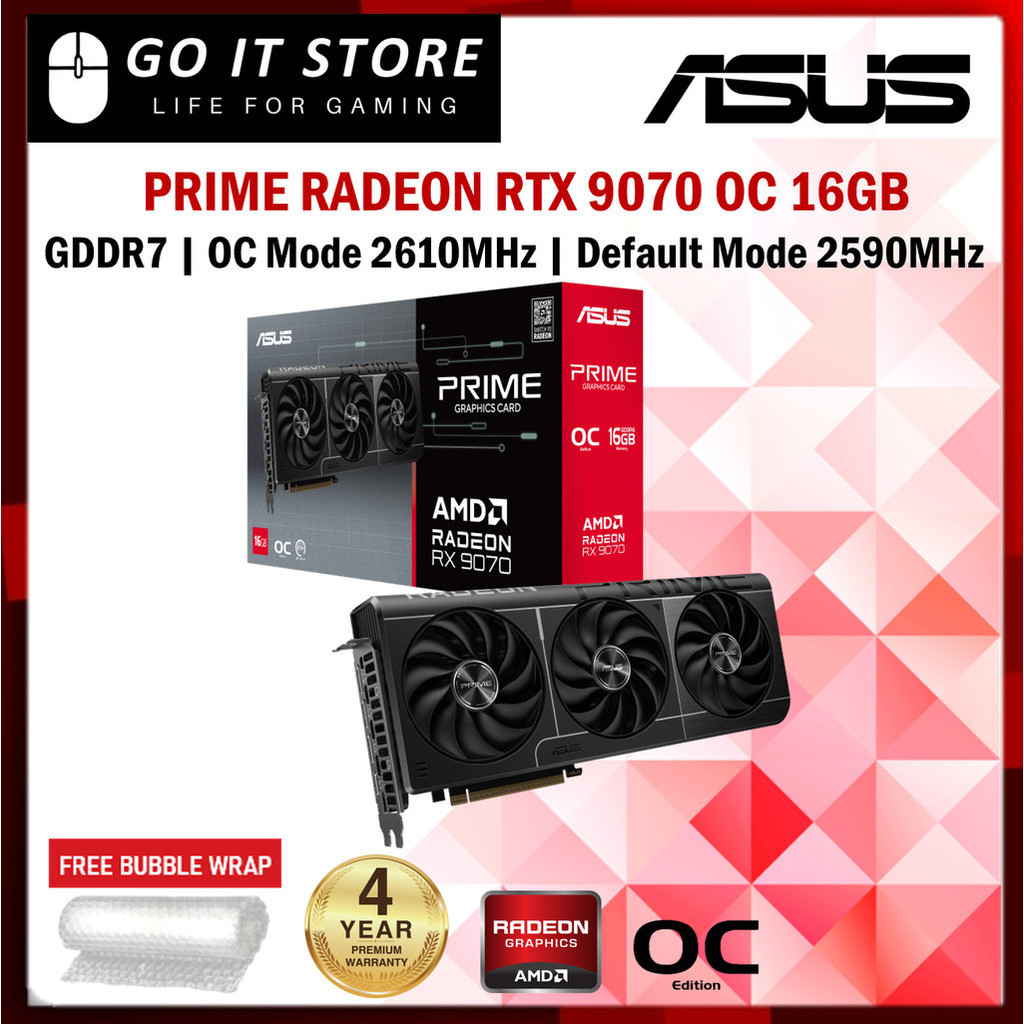 ASUS Prime Radeon RX 9070 OC Edition 16GB GDDR6 Graphic Card (PRIME ...
