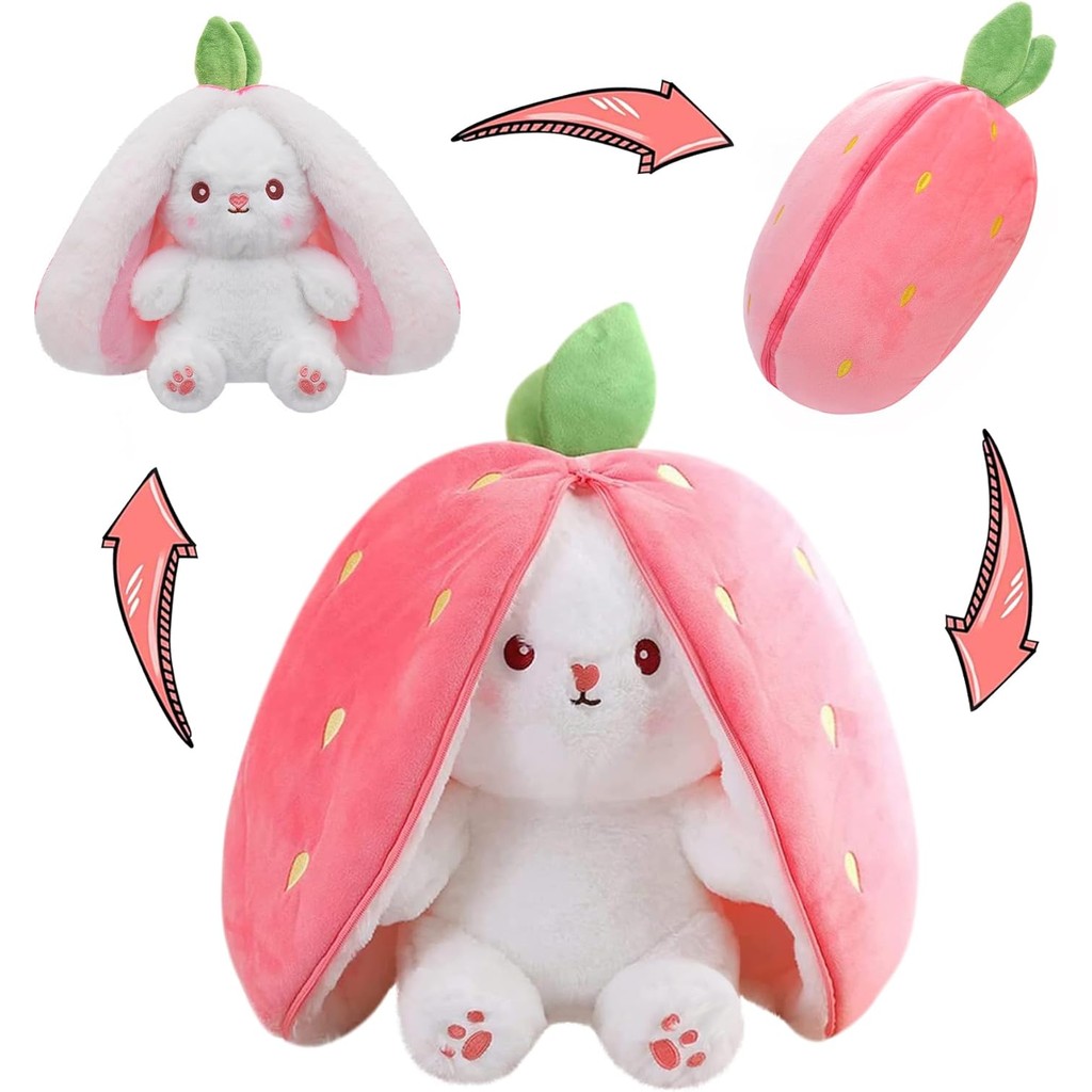 Bunny Stuffed Animal Reversible Cuddle Bunny Stuffed,Strawberry Bunny ...