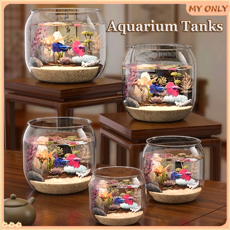 Fish Bowl Portable Transparent Round Fish Tank Desktop Aquarium Tanks ...