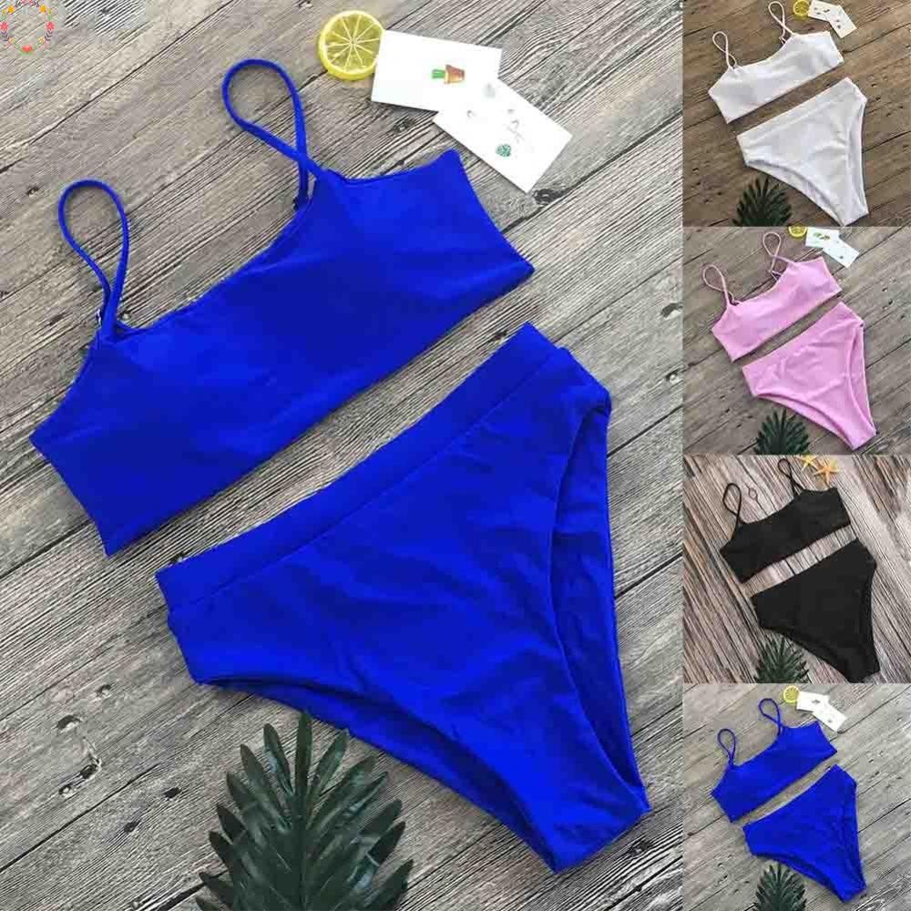 Essential Women's Swimwear Solid Color Bikini Set with Padded Bra for ...