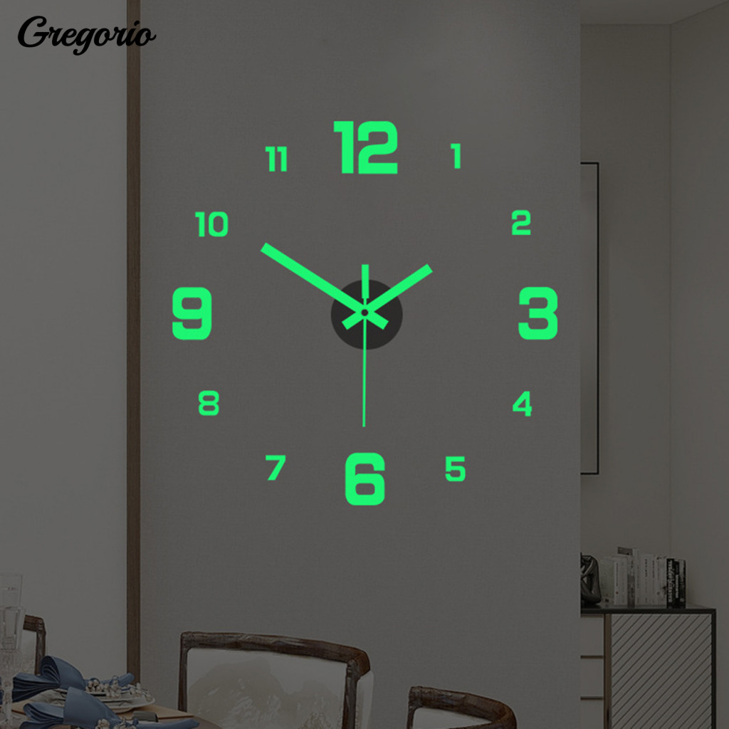 GRH Punchfree Ticking Clock for Home Night Light 3D Real Big Wall