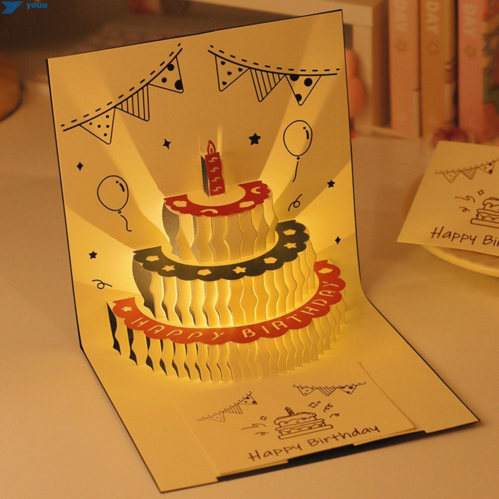3D Cake Musical Birthday Card with Note Card Write Birthday Wishes ...