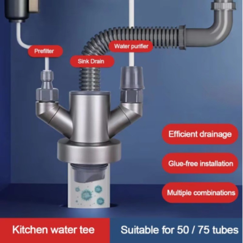 Kitchen Pipe Drainpipe Connector Sink Drain Pipe Holder Bathroom Y Type ...