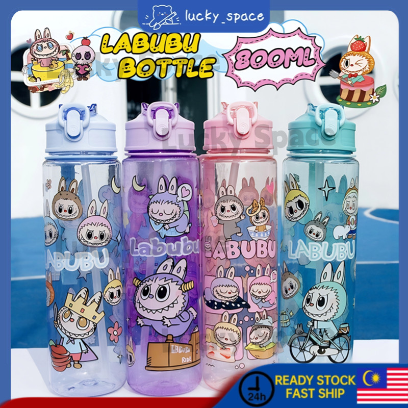 800ml Botol Air Labubu Water Bottle Kids Straw Bpa Free Botol ...