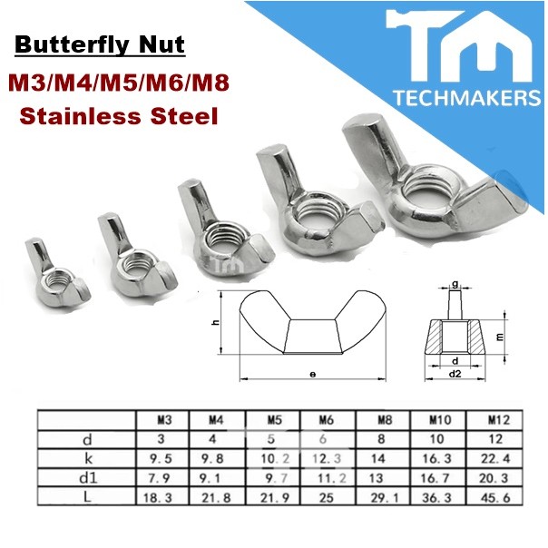 M3 M4 M5 M6 M8 M10 Butterfly Nut Wing Nut 304 Stainless Steel Skru Electronics Automotive DIY TechMakers Easy Use