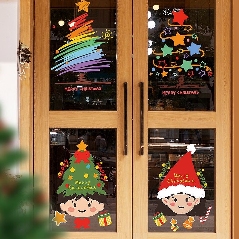 Creative Cartoon Electrostatic Stickers Christmas Shop Window Glass ...