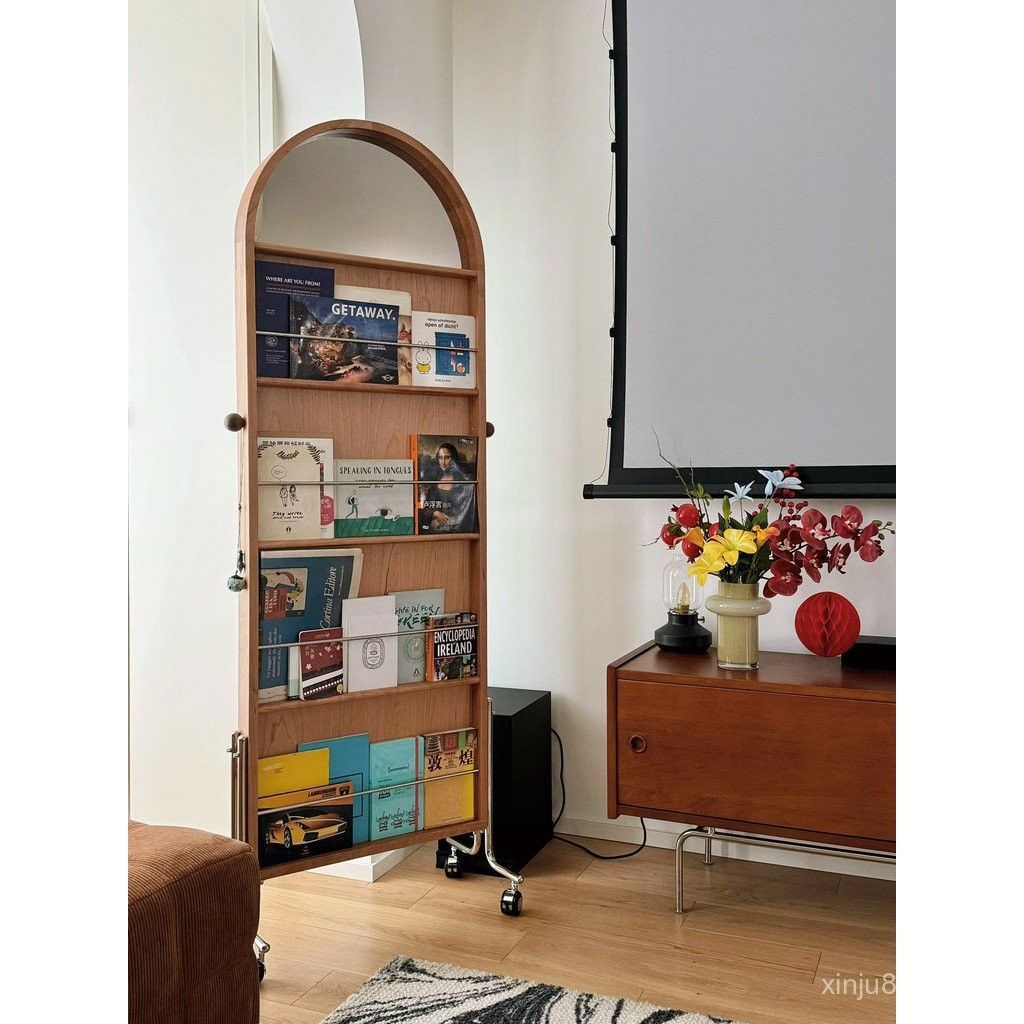 Medieval Style Solid Wood Removable Full-length Mirror Household Shelf ...