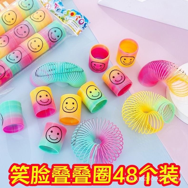 Mini Smiley Rainbow Ring Children Cartoon Spring Ring Stacking Ring ...