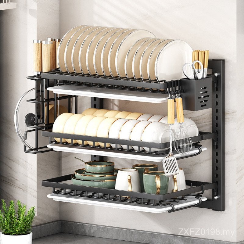 Multifunctional Multi-Layer Shelf Dish Rack Perforated Wall Tableware ...
