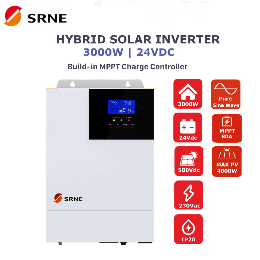 SRNE 3KW Solar Hybrid MPPT Inverter Pure Sine Wave - Voc 500V PV Input ...