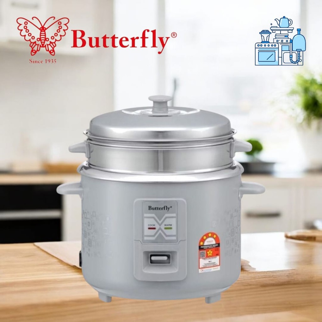 Butterfly Stainless Steel Straight Rice Cooker with Steamer 1.8L - BRC ...