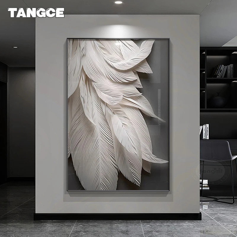 Black and White Feather Art Wall Painting Modern Abstract Canvas ...
