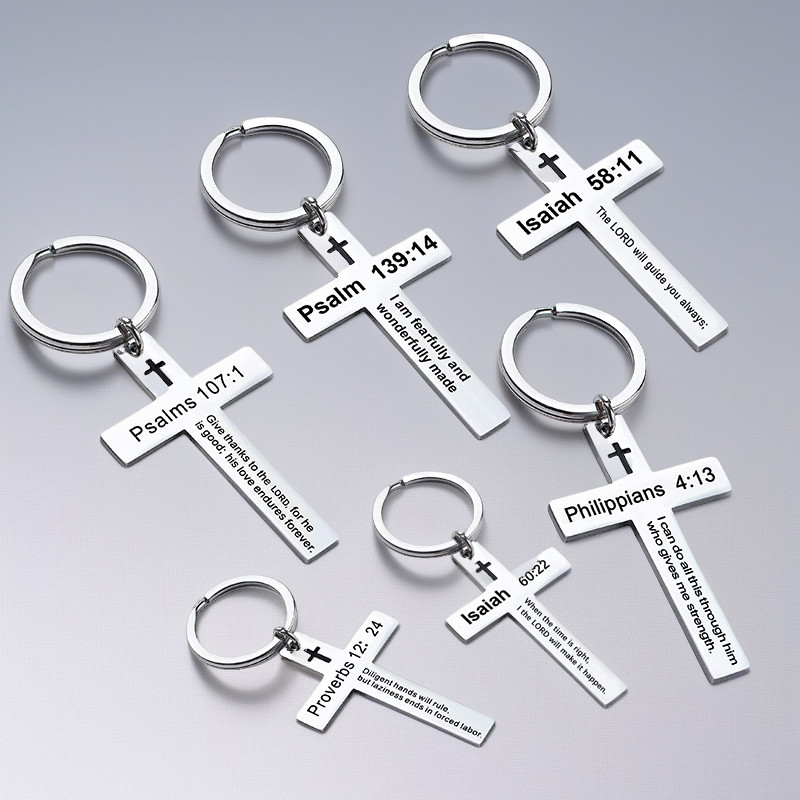 Stainless Steel Letter Keychain Bible Verse Keychain Scripture Keyring ...