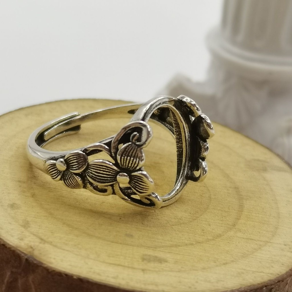 Retro silver DIY ring empty support movable mouth 复古银diy ...