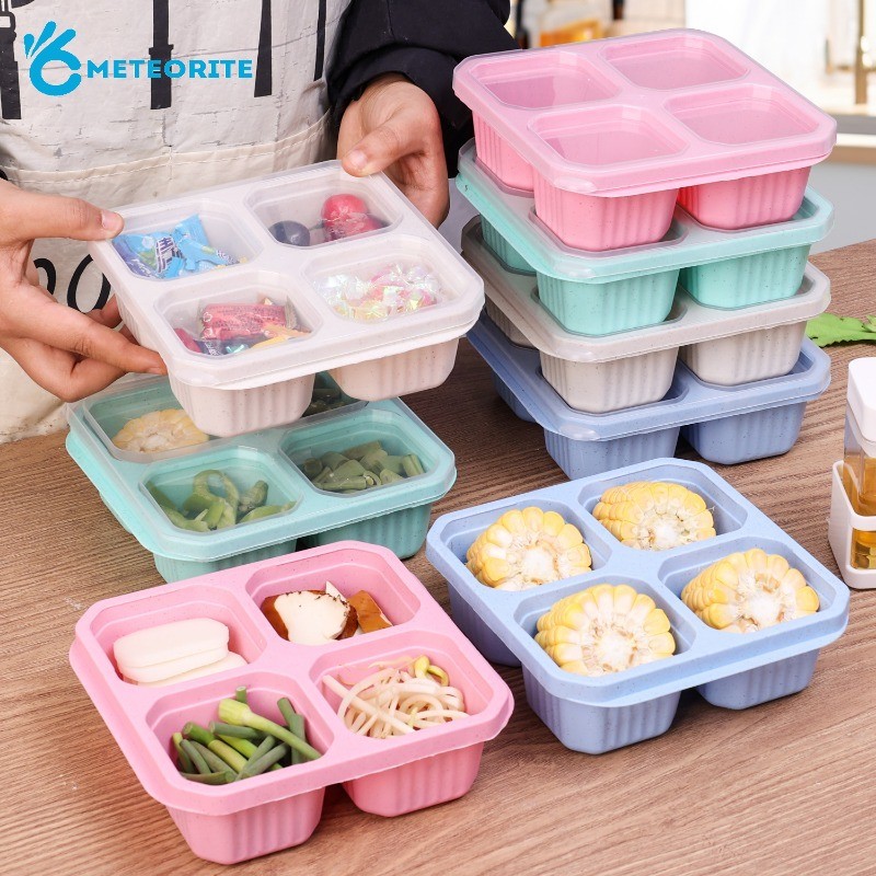 Reusable Square Wheat Straw Storage Box - 4 Compartment Refrigerator ...
