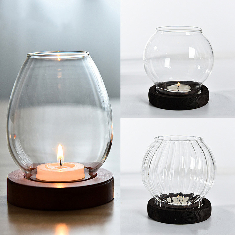 Transparent Round Glass Candlestick Retro Home Windproof Candle Holders ...
