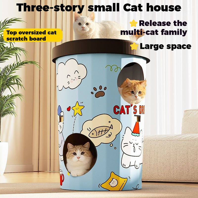 Bubble Tea Cat house Cat Scratching House 3-Tier Corrugated Hideout ...