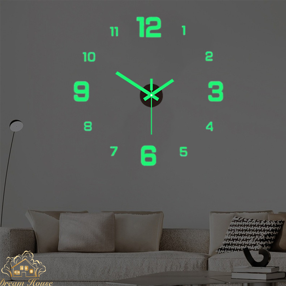 3D Wall Clock Luminous Frameless Digital Clock Wall Stickers for Home ...