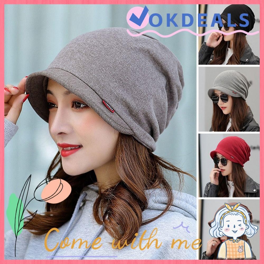 OKDSHOP Turban Hat, Windproof Ruffle Head Wrap Cap, Fashion Solid Color ...
