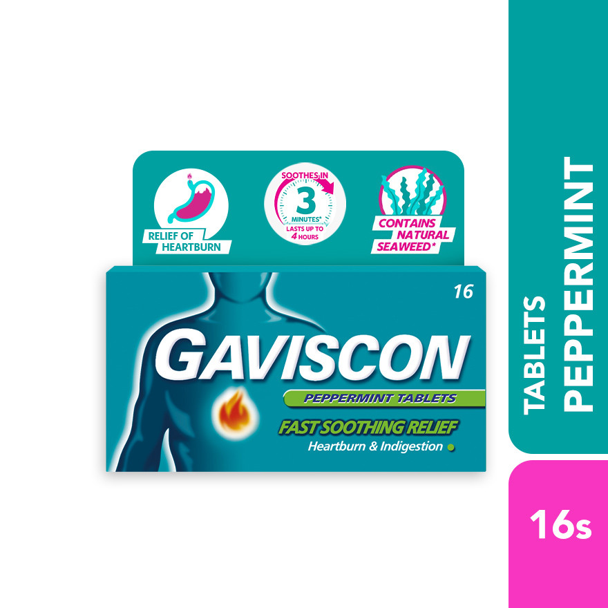 GAVISCON Heartburn & Indigestion Relief Peppermint Tablet 16s | Shopee ...