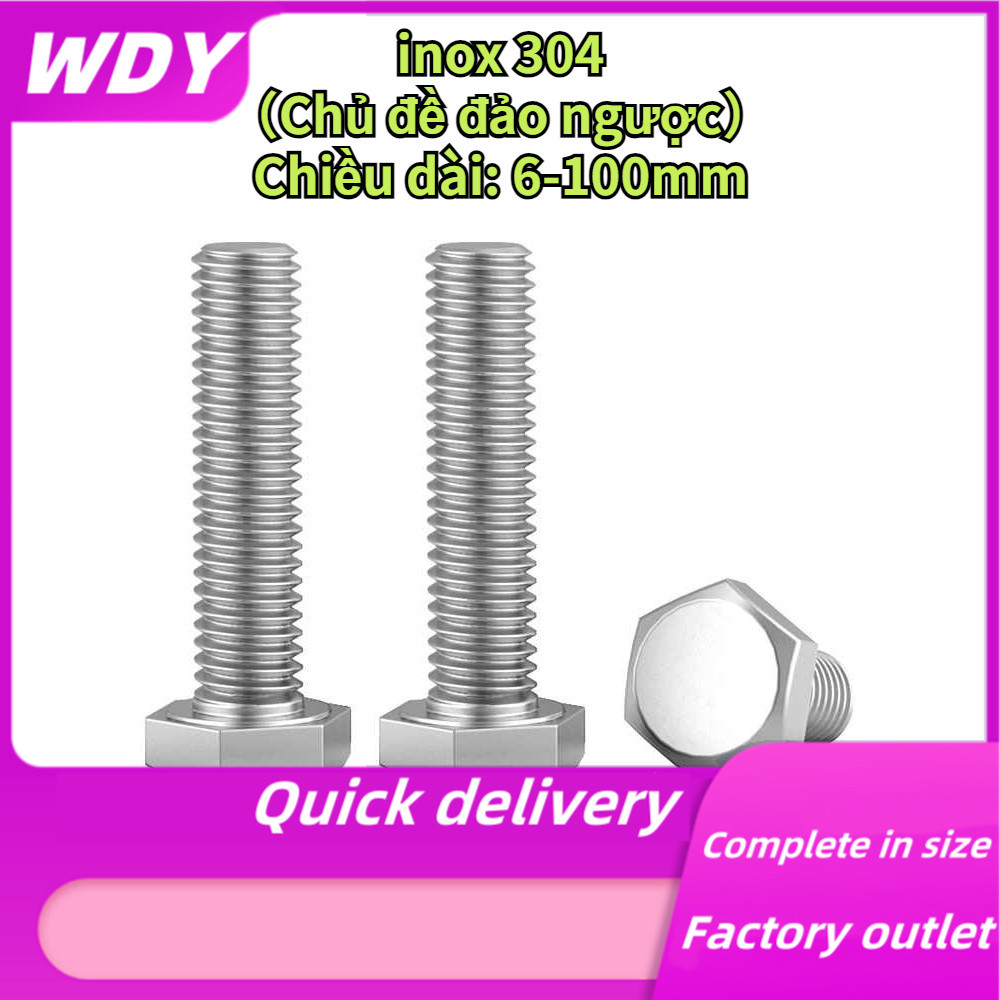 M3M4M5M6M8 Reverse Thread / Left Thread Hex Bolt 304 Stainless Steel ...