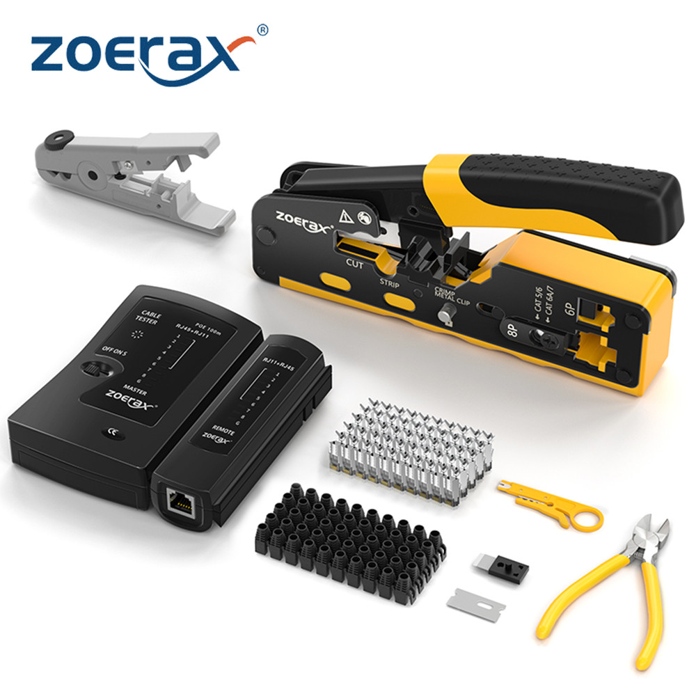 ZoeRax RJ45 Crimper Tool Kit for CAT7 CAT6A Ethernet Cable Tester Wire ...