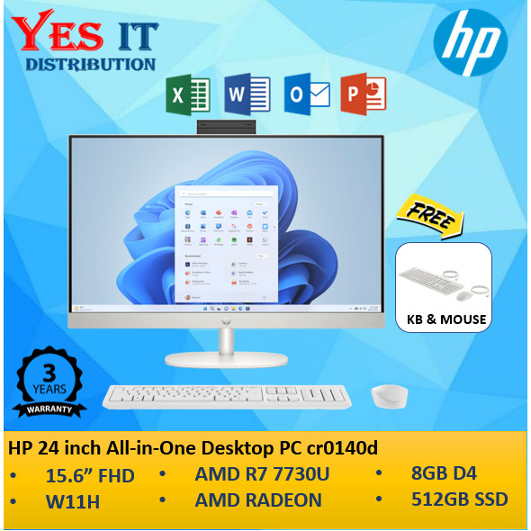 HP All-in-One 24-cr0147d (AMD R5 7520U, 16GB, 512SSD, WIN11) PC ...